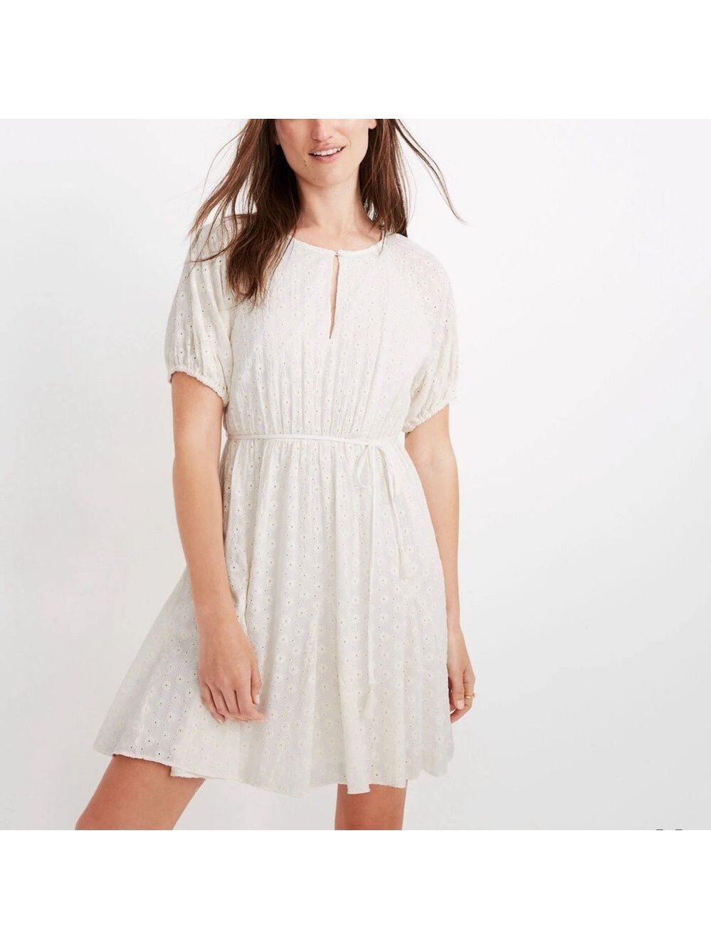 Madewell cream White Eyelet puff sleeve Dress size
Small